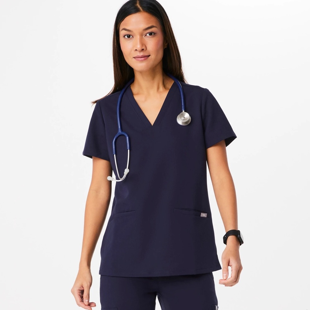 FIGS NAVY BLUE SHORT SLEEVE CASMA SCRUB TOP SHIRT EXCELLENT COND SMALL